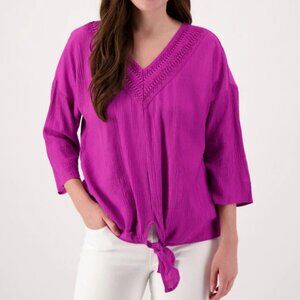 Macrame Braid Tie Front Top - XL Purple